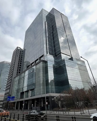 BTS HYBE headquarters building exterior in Yongsan, Seoul