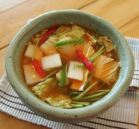 Mul kimchi / dongchimi — Korean "water" kimchi in a light refreshing brine