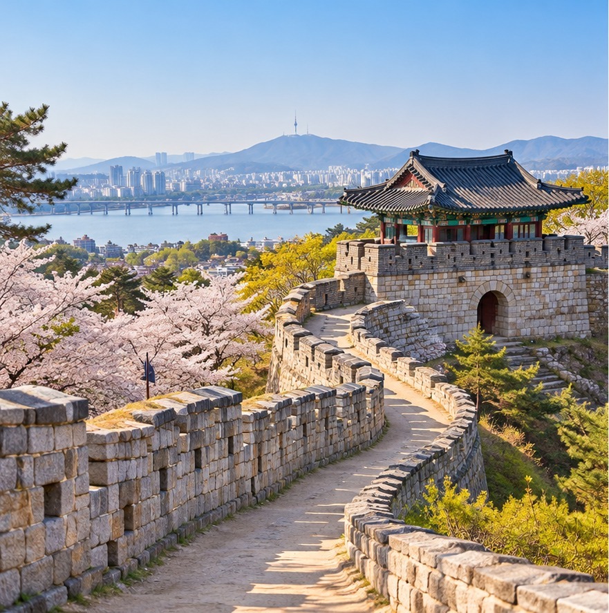 AI-generated editorial visual of a quiet Korean temple setting, conceptual and not documentary photography.