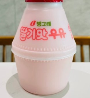 Korean Strawberry Milk with real fruit bits, a convenience store classic