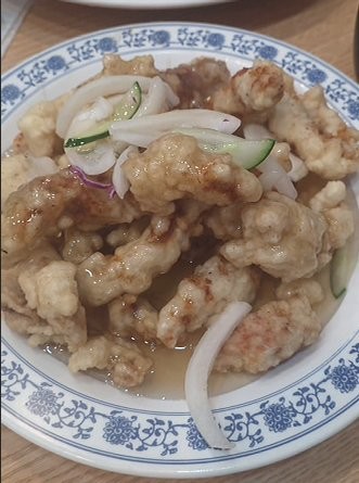 A plate of tangsuyu — Korean-Chinese sweet-and-sour crispy pork
